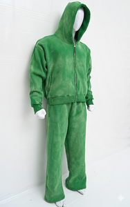 Conjunto de chándal para hombre con lavado ácido, sudadera con capucha de forro polar grueso con cremallera y pantalones a juego, estilo urbano, venta al por mayor - Product Image 3