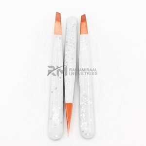 RMI Trending Plasma Rose Gold Tips Private Label White Eyebrow Tweezers Sustainable Stainless Steel And Glitter Coated Color - Product Image 2