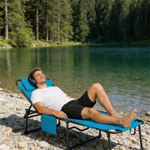 Sedia a Sdraio Pieghevole Blu per Uso Esterno e Spiaggia, Comoda Sedia da Sole - Product Image 4