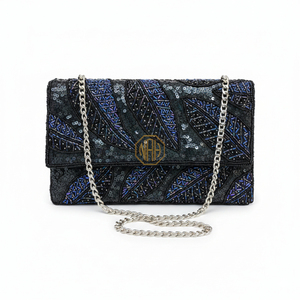 High End Handmade Beaded Satin Lining <b>Clutch</b> Bag Women Party Purse with <b>Silver</b> Chain Strap Cover Closure Wholesale Bulk Supplier - Product Image 2