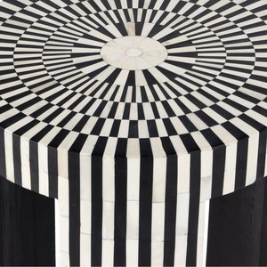 Round <b>Black</b> White Striped Resin Inlay Side Table Contemporary Wooden End Table with Geometric Pattern Standing Type Furniture - Product Image 4