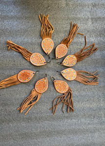 2025 porte-clés à pompon turquoise en cuir de vachette personnalisé peint à la main porte-clés en cuir véritable souple pour usage multiple - Product Image 3