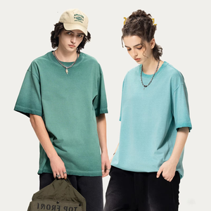 Nouveautés T-shirts personnalisés en coton 100% 320 GSM, couleur unie, effet vieilli, coupe ample, lavage à l'acide, pour hommes - Product Image 3