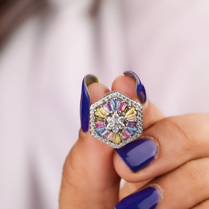 Hexagon <b>Stud</b> <b>Earrings</b> With Multicolor <b>Crystal</b> Rhinestones Prong Setting For Women Classic Fashion Jewelry - Product Image 1