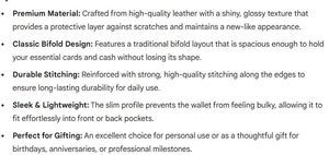 Cartera Bifold de Cuero Marrón Premium para Hombre, Diseño Profesional, Acabado Brillante, Delgada, Ligera, para Accesorios de Bolsillo, Uso Diario - Product Image 6