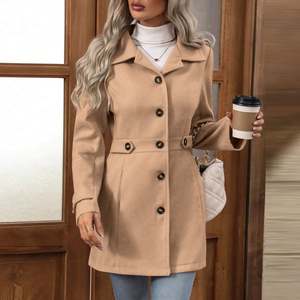 Autumn Winter <b>Womens</b> Trench <b>Coat</b> Double Breasted <b>Belted</b> Long Overcoat Elegant Windbreaker Custom Logo - Product Image 5