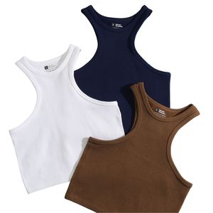 Custom Wholesale Women Sleeveless Ribbed Knit <b>Crop</b> Tank <b>Top</b> Solid Color Slim Fit <b>Sexy</b> High Street Casual Yoga <b>Top</b> - Product Image 5