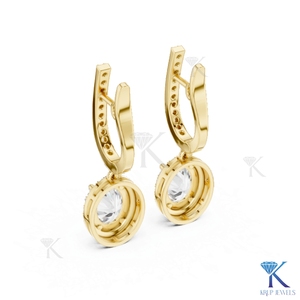 ต่างหูเพชรทรงรีแบบ Halo Drop ประดับเพชรแบบ Pave Hoop Leverback ทองคำแท้ 14K/18K เครื่องประดับหรูหราสำหรับผู้หญิง งานแต่งงาน งานเลี้ยง - Product Image 3