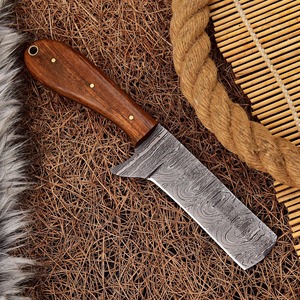 Cuchillo de caza vaquero de acero de Damasco hecho a mano con mango de madera exótica, funda de cuero tipo pancake Bull Cutter, hoja fija, utilitario, OEM - Product Image 3