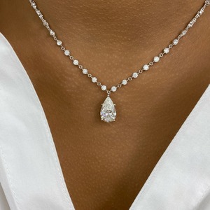 18K White Gold Freshwater Pearl Pear Shape Choker Necklace | Luxury Wedding Rhodium Plated Elegant Dainty <b>Link</b> Chain - Product Image 4