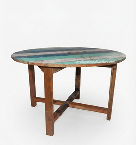 Mesa de Comedor Redonda de Madera Maciza Hecha a Mano, Diseño Antiguo, Ecológica, para 6 Personas - Product Image 2