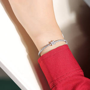 Silver Moissanite Tennis Bracelet Princess Cut & Round Brilliant Cut Solitaire Claw Set Unisex Bridal Anniversary <b>Gift</b> - Product Image 4