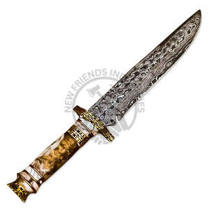 Nouvelle édition Couteau de chasse en acier Damas avec manche en laiton forgé à la main, lame fixe tranchante, couteau tactique Bowie, couteau de survie - Product Image 1