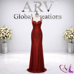 Luxury <b>Red</b> Glitter Mermaid Gown | Sweetheart Neck Designer Evening Dress | Crystal Embellished Party Wear for Women Wedding - Product Image 2