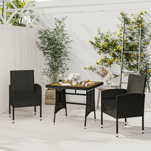 Set da Pranzo per Esterni in Rattan PE Nero e Acciaio con Mobili in Legno di Acacia Massiccio - Product Image 1