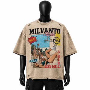 300 GSM <b>Drop</b> Shoulder Vintage Distressed Streetwear T-Shirt | Graphic DTG Print O-Neck Oversized T-Shirt for Men | <b>Sun</b>-fade Tee - Product Image 1