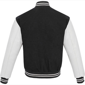 <b>Mens</b> Acrylic Wool and Cowhide Leather Varsity Style Jacket Quilted Lining Striped Ribbed Trim Urban Streetwear Fashion Outerwear - Product Image 1