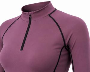 เสื้อแขนยาวสำหรับผู้หญิง สีม่วงสุดฮิต พร้อมซิปและขอบสีดำ แห้งเร็ว เหมาะสำหรับกิจกรรมกลางแจ้ง - Product Image 4