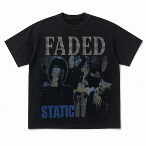 T-shirt pour homme, noir, vintage, imprimé graphique délavé, manches courtes, col rond, streetwear - Product Image 1