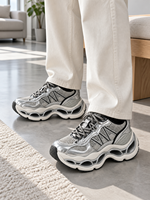 Sneakers athlétiques en maille argentée métallique de qualité supérieure, absorption des chocs, semelle épaisse antidérapante, chaussures de marche en plein air pour hommes et femmes
