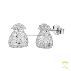 Boucles d'oreilles clous en argent sterling 925 avec diamants Moissanite et pierres baguette, bijoux dorés pour les détaillants - Product Image 3
