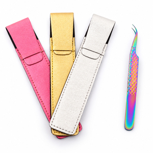 Pinzas de Precisión para Pestañas de Acero Inoxidable con Acabado Arcoíris y Estuche de Cuero para Extensiones de Pestañas, Herramienta de Belleza - Product Image 3