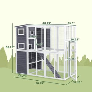 Cuccia per Animali Domestici da Esterno in Legno Grigio Chiaro con Piattaforme, Tetto in Asfalto e Rampe - Arredamento per Animali - Product Image 3