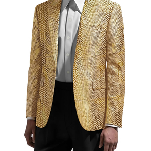 <b>Men's</b> <b>Yellow</b> Snake Print <b>Blazer</b> Single Breasted Suit Jacket Turn-down Collar Regular Fit Coat - Product Image 4