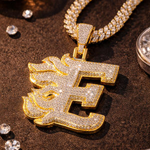 Pendentif initial en argent 925 et moissanite pour homme, style hip-hop, nouveau, unisexe, classique, punk rock, lettres de l'alphabet, pour tous les jours - Product Image 3