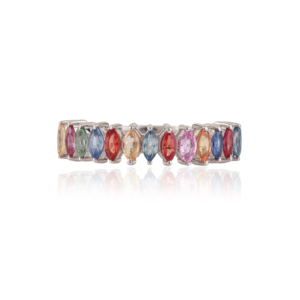 แหวนเงินแท้ 925 ประดับพลอยแซฟไฟร์หลากสีทรงมาร์คีส์ ดีไซน์แบบ Eternity Band ราคาขายส่ง - Product Image 1