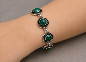 Bracelet en argent sterling et malachite – Bracelet à maillons en pierres précieuses vertes fait main, bijou bohème vintage, cadeau pour femme, argent artisanal - Product Image 3