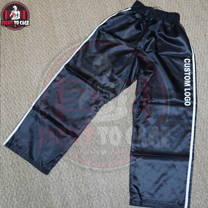 Pantalones de Kickboxing Negros de Alta Calidad, Satinados con Rayas Blancas, Mejor Proveedor, Servicio OEM, Ecológicos, Ligeros, para Hombre - Product Image 4