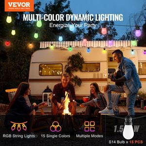 Luci a stringa LED RGB da esterno da 15 m per patio, controllo tramite APP, 15 lampadine con regolazione della luminosità a colore singolo e impostazione del timer - Product Image 2