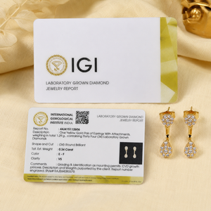 Stylish Ethnic IGI Certified 14KT Solid Yellow <b>Gold</b> Lab Grown Diamond Teardrop <b>Dangle</b> Stud <b>Earrings</b> for Women Jewelry - Product Image 6