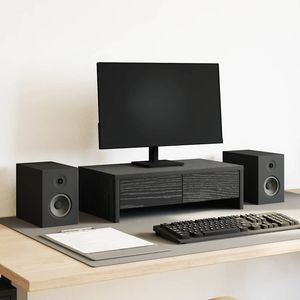 Support d'écran en bois d'ingénierie Black Oak 50x27x15 cm avec tiroirs, organisateur de bureau et de tiroirs noir - Product Image 1