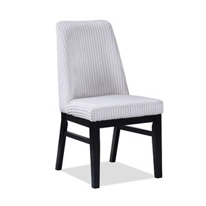 2 chaises de salle à manger contemporaines à dossier haut, rembourrées en tissu texturé blanc, avec assise rembourrée en bois pour l'ameublement de la maison - Product Image 2