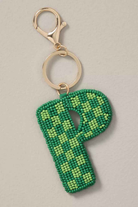 Llavero con letra O redonda a cuadros rosa crema, hecho a mano con bordado de cuentas de semillas, anillo de metal dorado, colgante personalizado para bolso, regalo de moda, ¡novedad! - Product Image 3