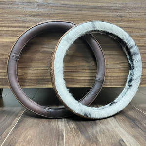 Nouveaux accessoires d'intérieur de voiture populaires décoration de volant en cuir usiné à la main et couverture de Protection cuirs de peau de vache véritables - Product Image 6