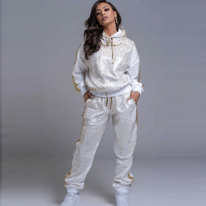 Women Crop Rhinestone Tracksuit <b>Drop</b> Shoulder Cropped Hoodie Rhinestone Jogger Pants Set Winter Streetwear Rhinestone Tracksuits - Product Image 2