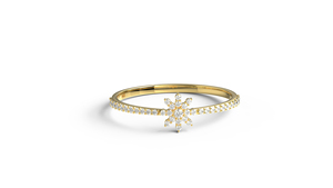 18K Gold Dainty Snowflake Round Diamond Ring For Women Starburst <b>Cluster</b> Ring Pave Half Eternity Band Fine Jewelry for Women - Product Image 1