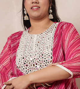 Conjunto DEEBACO para Mujer, Casual, Lehariya, Chifón, Top Peplum con Paneles hasta el Tobillo y Sharara Dupatta, Transpirable, Moderno y Elegante - Product Image 2