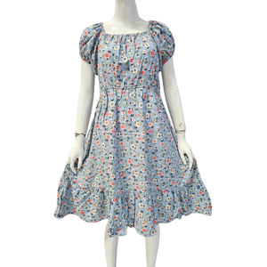 Vestido de algodón con estampado floral, cuello cuadrado, manga corta, corte holgado, largo hasta la rodilla, ropa informal para mujer, ropa de primavera - Product Image 2