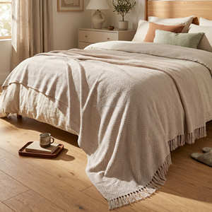 Modern Casual Woven Sofa Throw Dusty <b>Pink</b> Textured Cotton Blanket Fringed Armchair Drape For <b>Home</b> <b>Decor</b> - Product Image 6