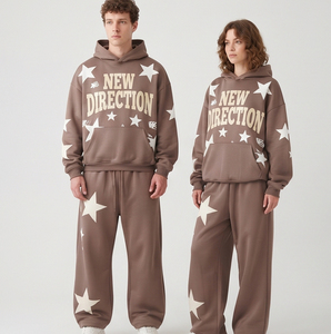 Men <b>Women</b> Printed Pullover Hooded <b>Tracksuit</b> Winter Casual Full Length Drop Shoulder Sweat Hoodie Wide Leg Pants Unisex 2 1 - Product Image 1