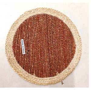 Handmade natural jute silk round <b>placemat</b> with cream cotton rope center for modern bohemian tables & silk table center jute mat - Product Image 1