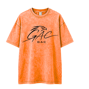 T-shirt ample vintage délavé orange à imprimé frontal pour homme, manches courtes, col rond, style streetwear décontracté, polyester/coton, séchage rapide - Product Image 1