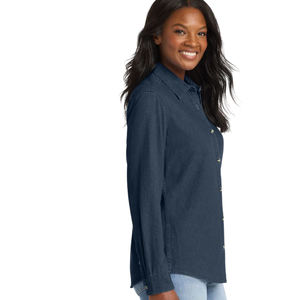 Long Sleeve <b>Linen</b> Vintage Crest Shirt Embroidered Button Down Women Casual <b>Top</b> Navy Blue Greek Sorority Apparel Spring - Product Image 2