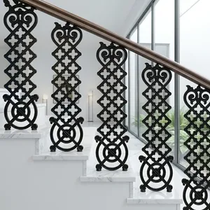 Panneau de rampe d'escalier en fer forgé orné, décorations en volutes, meneaux et balustres métalliques décoratifs pour rénovation d'escalier intérieur - Product Image 5