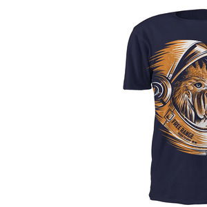 T-shirt à manches courtes bleu marine pour homme avec imprimé poulet astronaute, design décontracté à col rond, coupe régulière, jersey 100% coton - Product Image 3