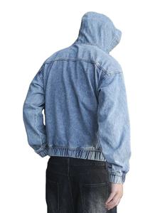 เสื้อฮู้ดยีนส์เดนิมผู้ชายขายดี สีน้ำเงินวินเทจ แบบสวมหัว มีกระเป๋าจิงโจ้ ปักโลโก้ได้ ผ้าฝ้าย 100% - Product Image 2